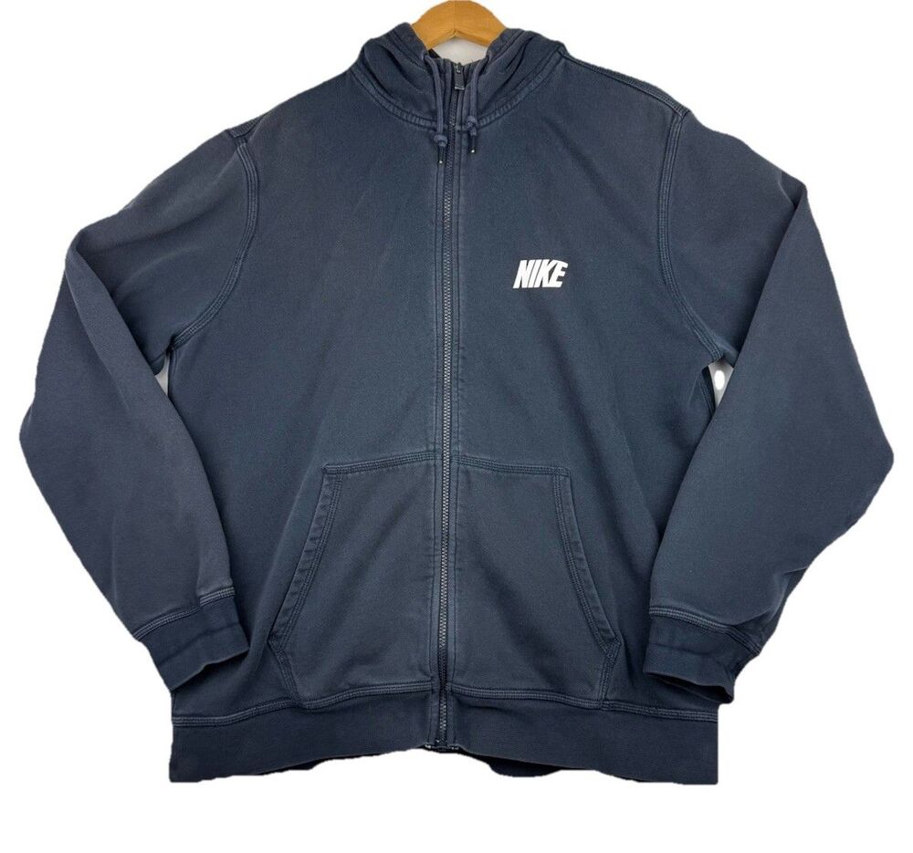 Vintage Nike Hooded Zip Up Jacket‎ Navy Mens XL Full Zip Athletic Y2K